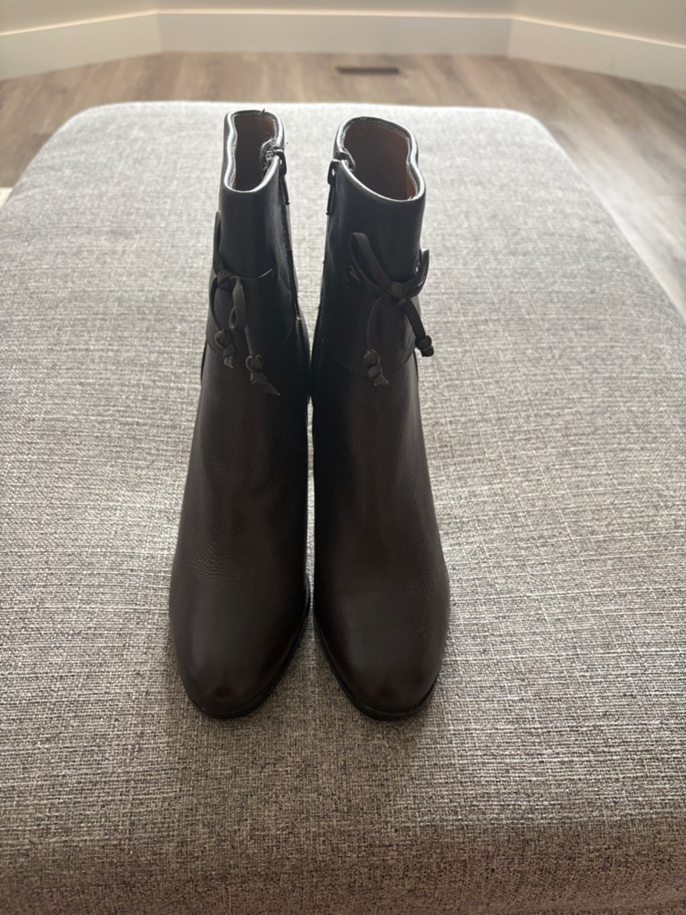 Sofft Chocolate Brown Leather Ankle Boots with Side Knot Detail